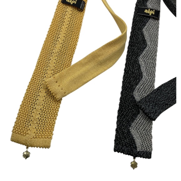 2 ALPI Beige/Gray Geometric knit Cotton LUXURY Ties - Picture 4 of 4